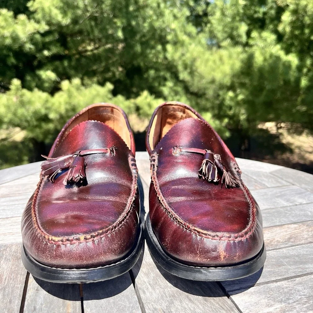 Vintage Bass Tassel Loafers Mens 13D Burgundy Leather Weejuns Dress Shoes 49987